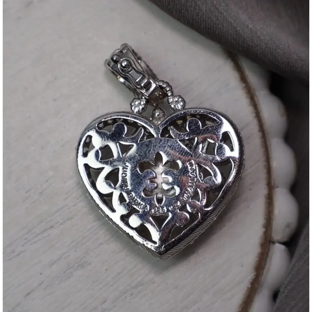 Judith Ripka Sterling Silver Chalcedony & Cz Heart Pendant 14.6G / 1.5in - Picture 2 of 5